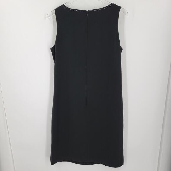Mary McFadden Dress Womens 12 Black Sheath Lined White Stitch Neckline - Picture 6 of 14